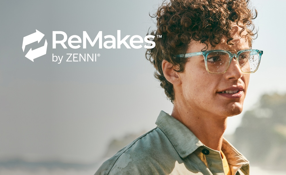 Image of a man wearing Zenni remakes Andaman square glasses, standing on a beach.