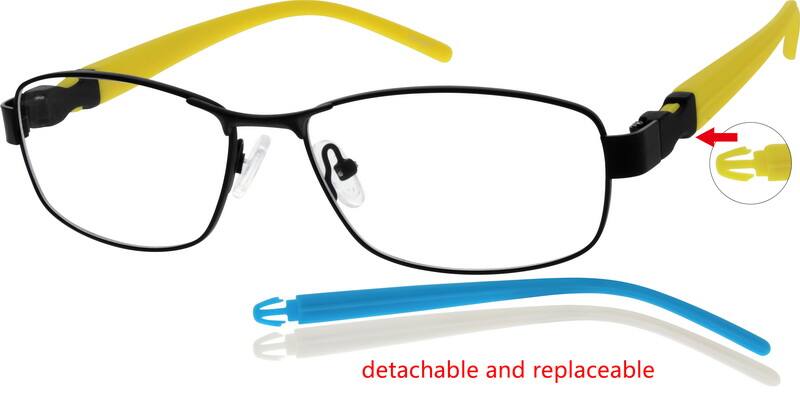 Black Stainless Steel Full-Rim Frame with Flexible Plastic Temples 140221 Unisex Full Rim Mixed Materials Eyeglasses #140221