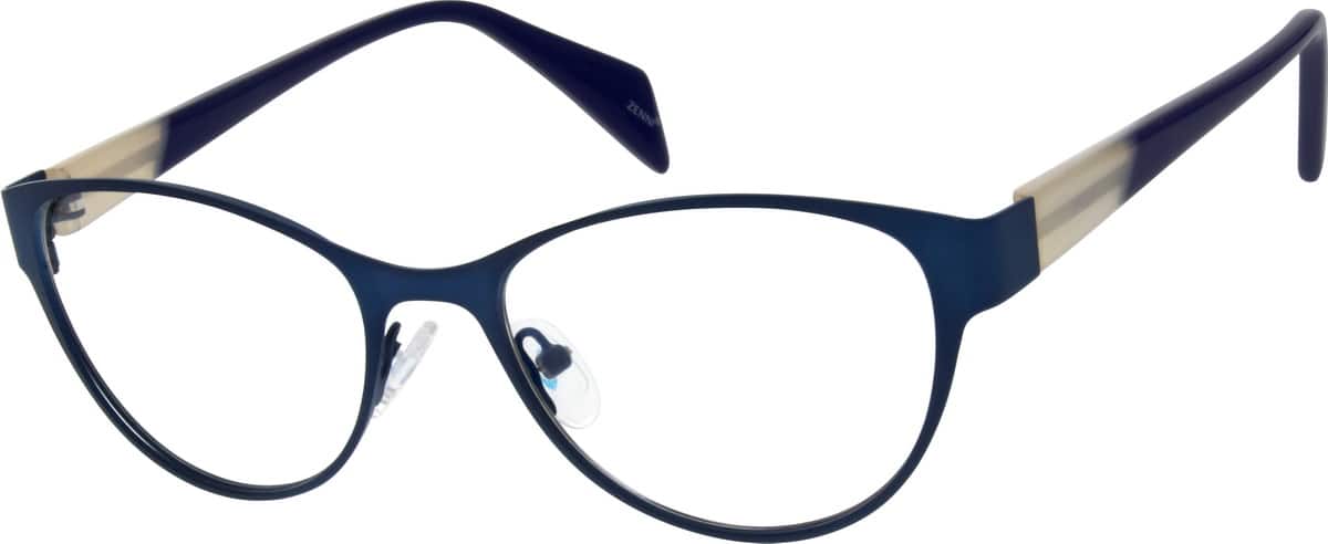 Blue Stainless Steel Full-Rim Frame with Acetate Temples 141016 Women Full Rim Mixed Materials Eyeglasses #141016