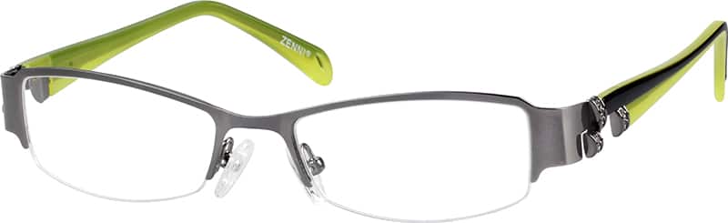 Gray Stainless Steel Half-Rim Frame with Acetate Temples 143412 Women Half Rim Mixed Materials Eyeglasses #143412