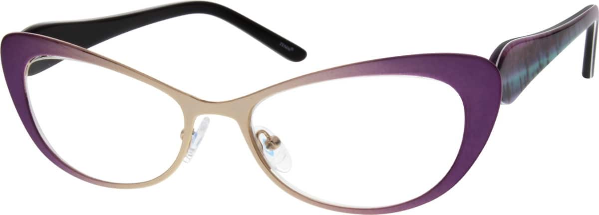 Gold Stainless Steel Full-Rim Frame With Acetate Temples 145514 Women Full Rim Mixed Materials Eyeglasses #145514