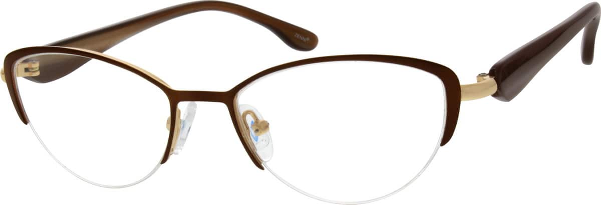 Brown Stainless Steel Half Rim Frame with Acetate Temples 147815 Women Half Rim Mixed Materials Eyeglasses #147815
