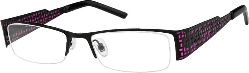 Black Stainless Steel Half-Rim Frame with Spring Hinges 403121 Unisex Half Rim Stainless Steel Eyeglasses #403121