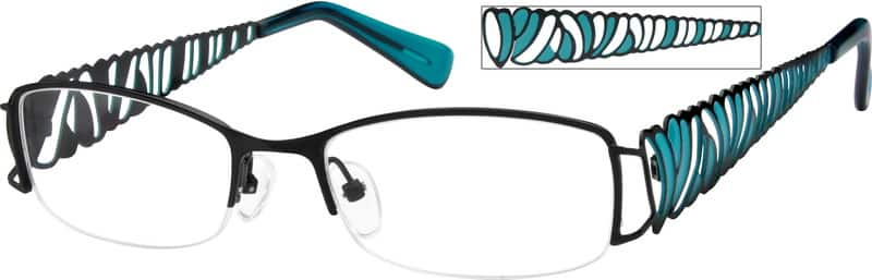 Black Stainless Steel Half Rim Frame With Design On Temples 4067 Zenni Optical Eyeglasses 4088