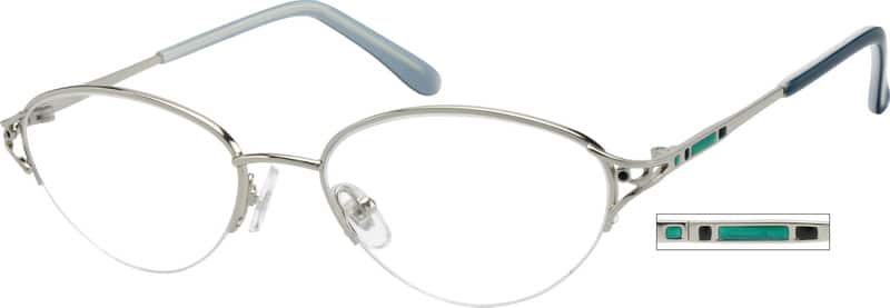 Silver Metal Alloy / Stainless Steel Half Rim Frame 413911 Women Half Rim Metal Eyeglasses #413911