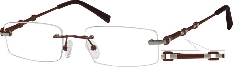 Brown 4524 Rimless Metal Frame with Designer Temples And Spring Hinges Brown 4524 Rimless Metal Frame with Designer Temples And Spring Hinges