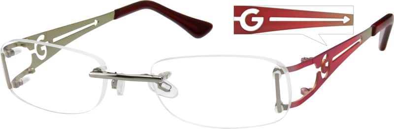 Red Rimless Stainless Steel Frame with Designed on Temples Women Rimless Stainless Steel Eyeglasses #470618