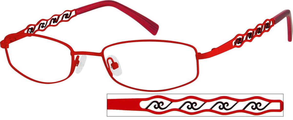 Red Stainless Steel Full-Rim Frame with Open Designed Temples 492718 Women Full Rim Stainless Steel Eyeglasses #492718