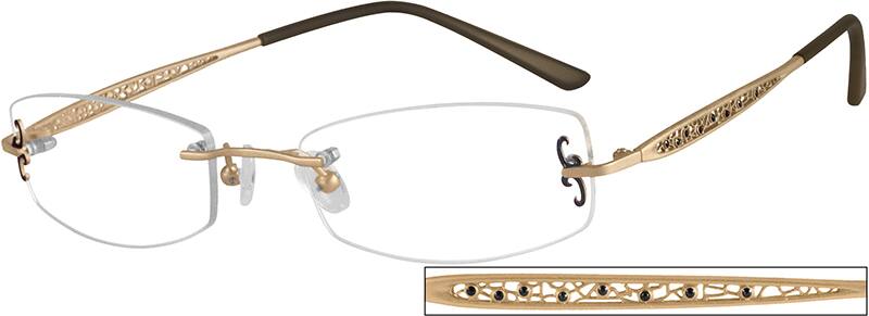 Gold Rimless Stainless Steel Frame With Lacy Open Temple 4935 Zenni