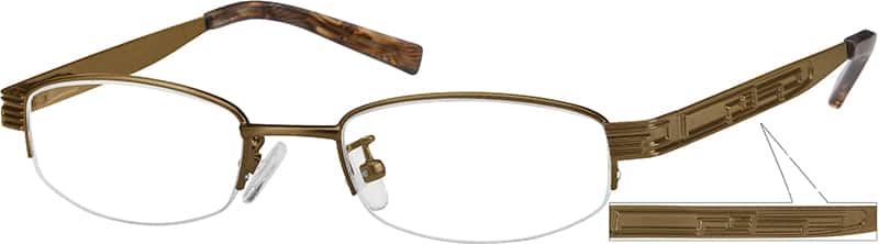 Brown Children's Stainless Steel Half-Rim Frame with Spring Hinge 496215 Boy Half Rim Stainless Steel Eyeglasses #496215