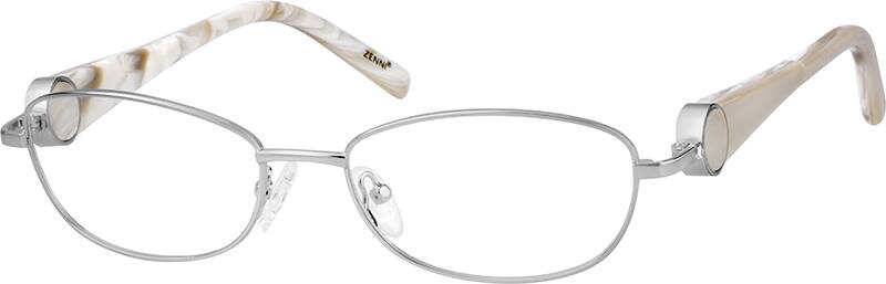 Silver Metal Alloy Full Rim Frame with Acetate Temples 536811 Women Full Rim Mixed Materials Eyeglasses #536811