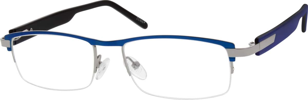 Blue Stainless Steel Half-Rim Frame with Acetate Temples 538716 Unisex Half Rim Mixed Materials Eyeglasses #538716