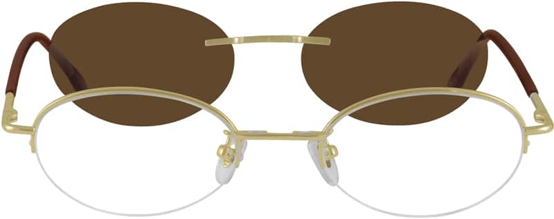 Gold Metal Alloy Spring Hinge Half Rim Frame with Polarized Magnetic Snap-on Sunlens 580514 Women Half Rim Metal Eyeglasses #580514