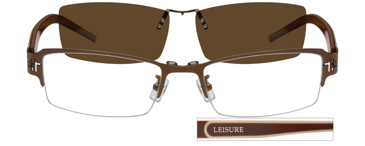Brown Half Rim Stainless Steel Frame with Polarized Magnetic Snap-on Sunlens 588315 Men Half Rim Mixed Materials Eyeglasses #588315