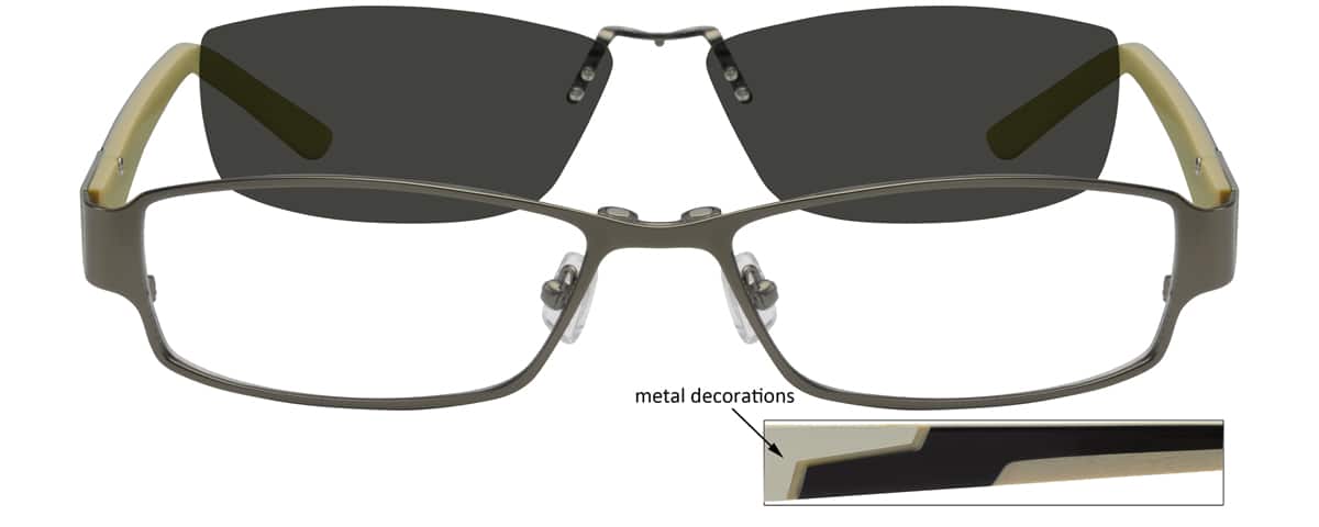Gray Stainless Steel Full-Rim Frame with Polarized Magnetic Snap-on Sunlens and Designer Acetate Temples 588512 Men Full Rim Mixed Materials Eyeglasses #588512