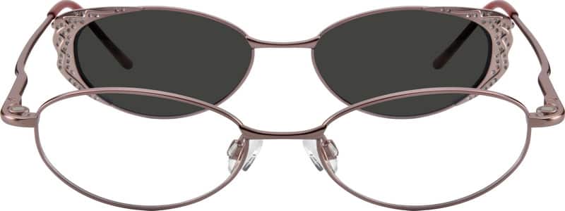 Pink Metal Alloy Spring Hinge Full-Rim Frame with Polarized Magnetic Snap-on Sunlens 588919 Women Full Rim Metal Eyeglasses #588919