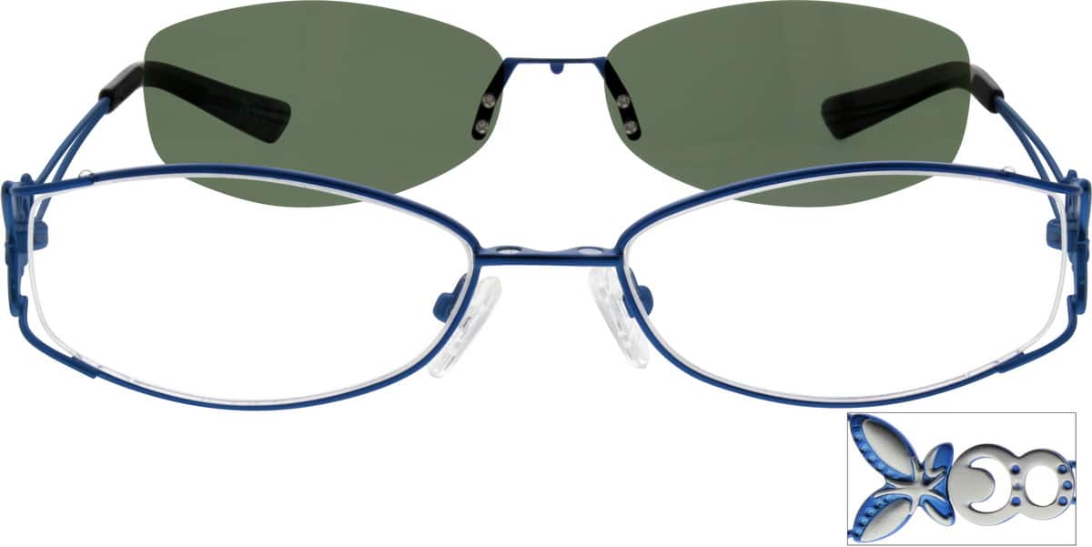 Blue Stainless Steel FullRim Frame with Polarized Snapon