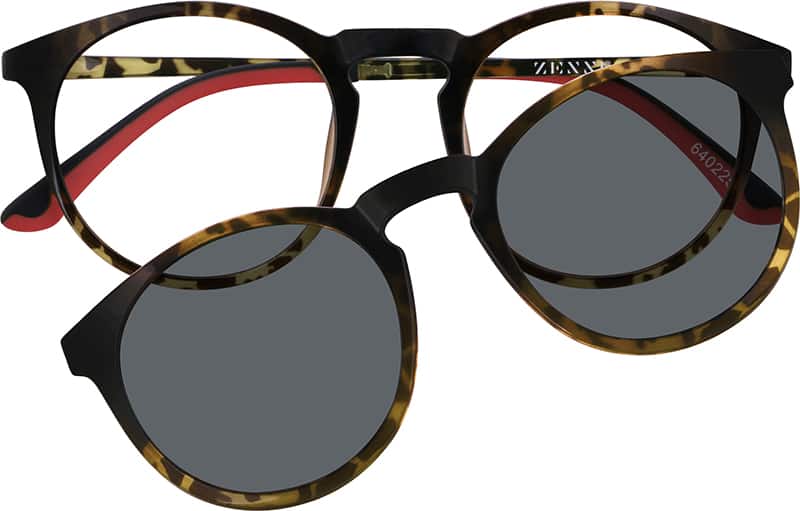 Black Round Glasses with SnapOn Shades 6402 Zenni Optical