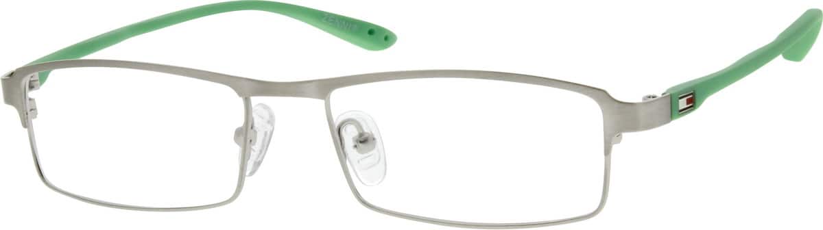 Silver Stainless Steel Full Rim Frame With Plastic Temples 670411 Unisex Full Rim Mixed Materials Eyeglasses #670411