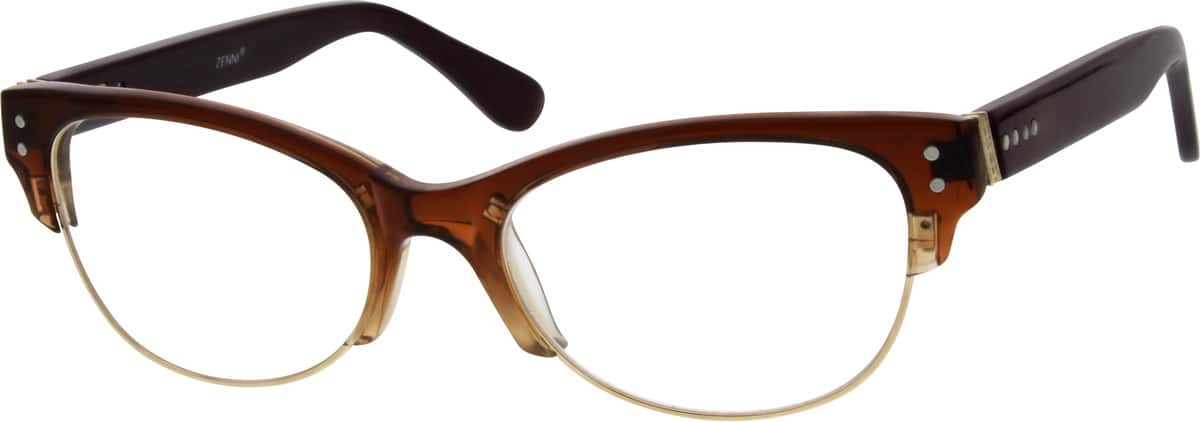 Brown Acetate and Stainless Steel Full-Rim Frame with Spring Hinges 671615 Unisex Full Rim Mixed Materials Eyeglasses #671615