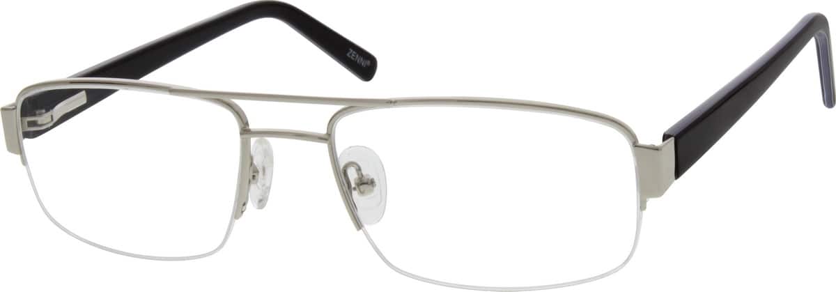 Silver Metal Alloy Half-Rim Frame Acetate Temples And Spring Hinges 673311 Men Half Rim Mixed Materials Eyeglasses #673311