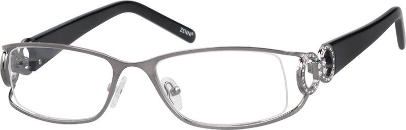 Gray Partial Rim Stainless Steel Frame with Acetate Temples 676112 Women Full Rim Mixed Materials Eyeglasses #676112