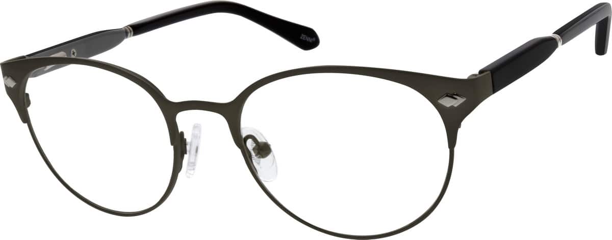 Gray Stainless Steel Full-Rim Frame With Spring Hinges and Acetate Temples 678112 Women Full Rim Mixed Materials Eyeglasses #678112