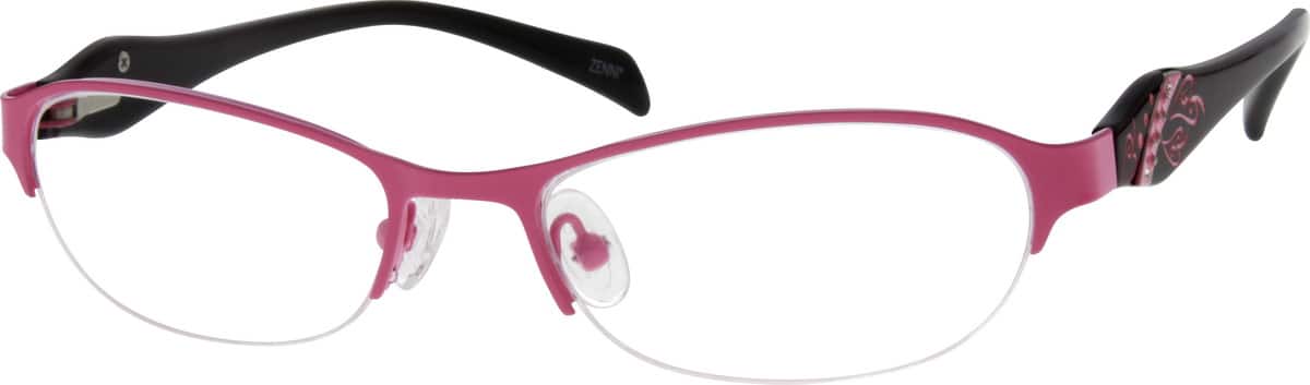 Pink Children's Stainless Steel Half-Rim Frame with Acetate Temples And Spring Hinges 678919 Girl Half Rim Mixed Materials Eyeglasses #678919