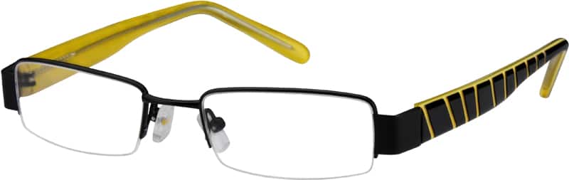 Black Children's Metal Alloy Half-rim Frame with Acetate Temples 717921 Boy Half Rim Mixed Materials Eyeglasses #717921