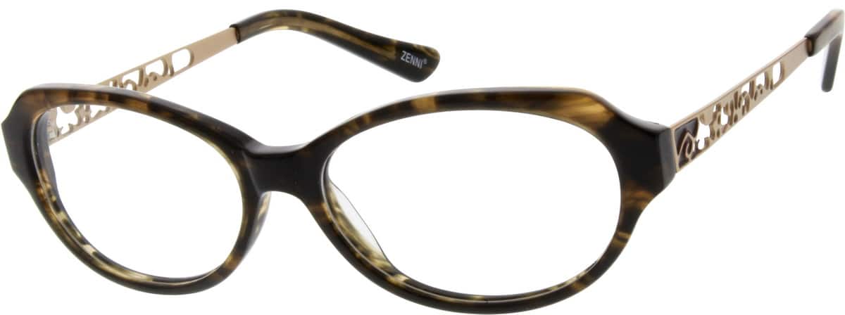 Tortoiseshell Acetate Full-Rim Frame with Stainless Steel Temples 729425 Women Full Rim Mixed Materials Eyeglasses #729425