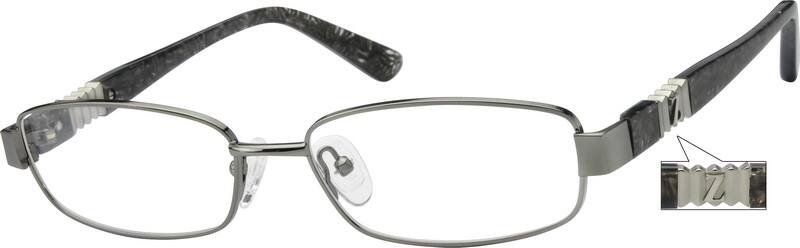 Gray Stainless Steel Full-Rim Frame with Acetate Temples 756112 Unisex Full Rim Mixed Materials Eyeglasses #756112