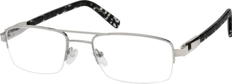 Silver Stainless Steel Half-Rim Frame with Acetate Temples 763711 Men Half Rim Mixed Materials Eyeglasses #763711