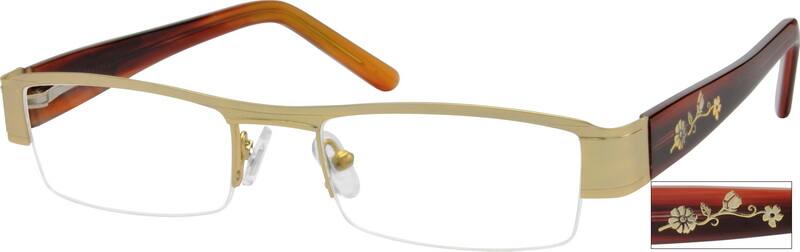 Gold Stainless Steel Half-Rim Frame with Acetate Temples 764114 Women Half Rim Mixed Materials Eyeglasses #764114