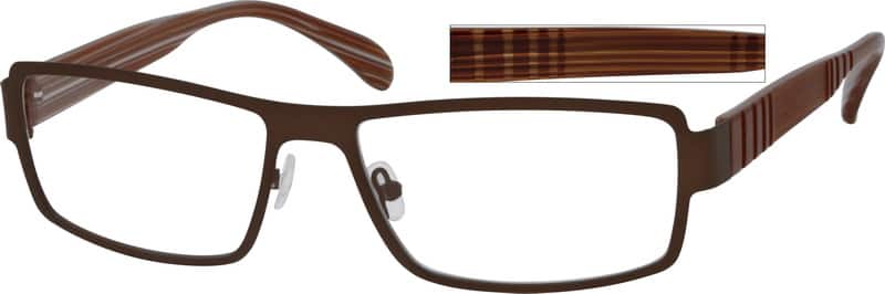 Brown Stainless Steel Full-Rim Frame with Acetate Temples 765115 Men Full Rim Mixed Materials Eyeglasses #765115