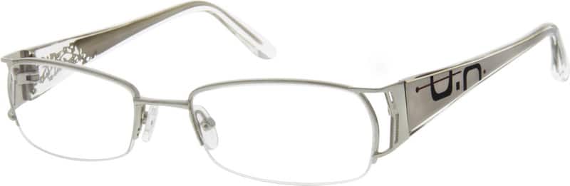 Silver Stainless Steel Half-Rim Frame with Plastic Temples 768011 Unisex Half Rim Mixed Materials Eyeglasses #768011