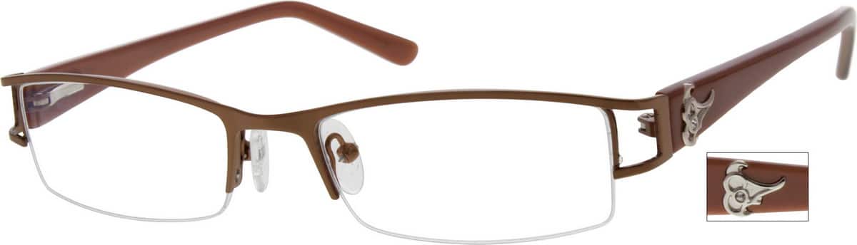 Brown Stainless Steel Half-Rim Frame with Acetate Temples and Spring Hinges 769015 Men Half Rim Mixed Materials Eyeglasses #769015