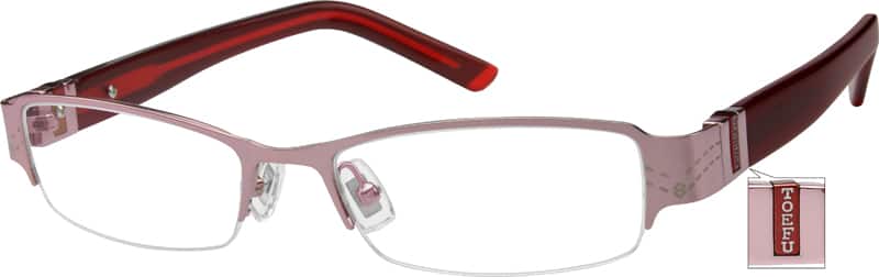 Pink Stainless Steel Half-Rim Frame with Acetate Temples 775119 Women Half Rim Mixed Materials Eyeglasses #775119