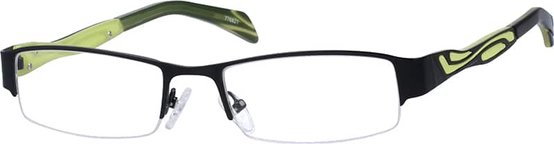 Black Stainless Steel Half-Rim Frame with Acetate Temples 776821 Men Half Rim Mixed Materials Eyeglasses #776821