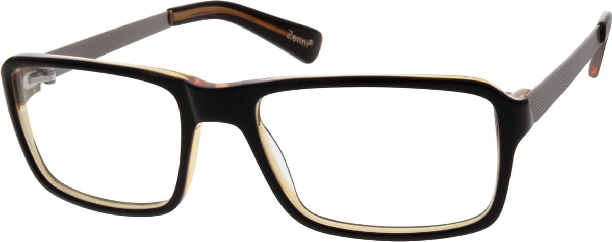Black Acetate Full-Rim Frame with Stainless Steel Temples 784021 Men Full Rim Mixed Materials Eyeglasses #784021