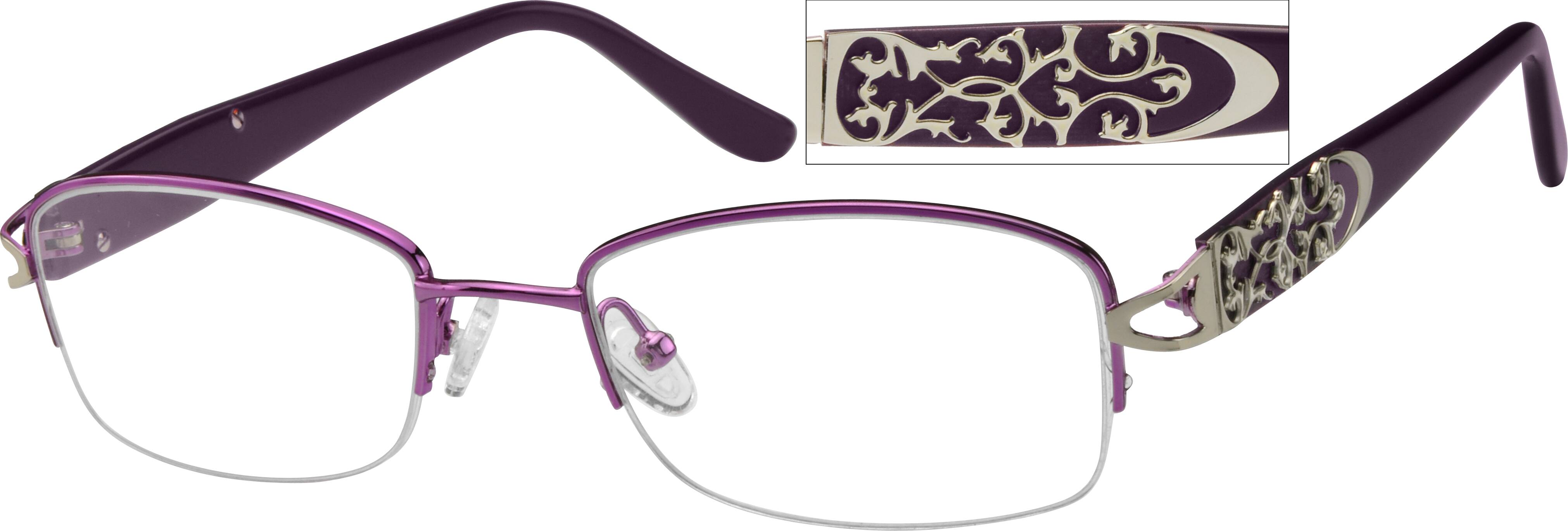 Purple Stainless Steel Half Rim Frame With Acetate Temples 9326 Zenni Optical Eyeglasses