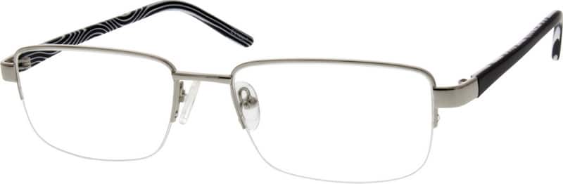 Silver Stainless Steel Half-Rim Frame with Acetate Temples 998411 Men Half Rim Mixed Materials Eyeglasses #998411