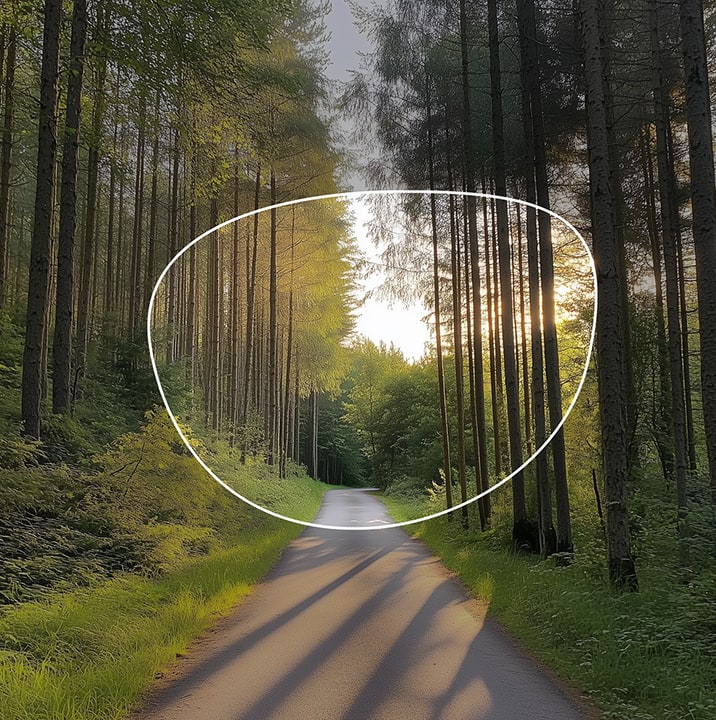 View through Zunnies lens shows a clear, wide view of a forest path