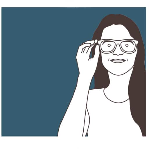 Illustration of a woman with long dark hair trying on a pair of Zenni glasses.