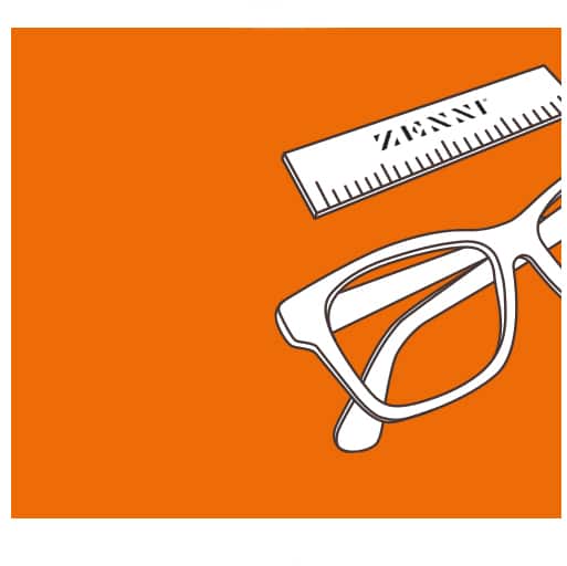 Illustration of glasses next to a Zenni PD ruler.
