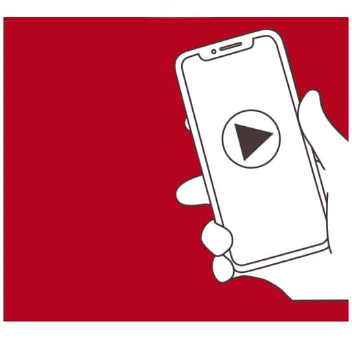 Illustration of a hand holding a smart phone with a video play button on the screen.