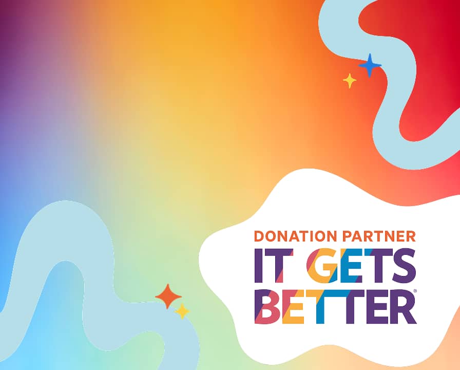 Pride with Purpose message next to It Gets Better logo, supporting LGBTQ+ youth through Pride purchases.