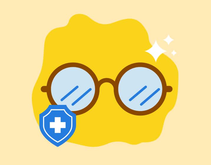 Illustration of glasses and health icon representing the power of eye exams.