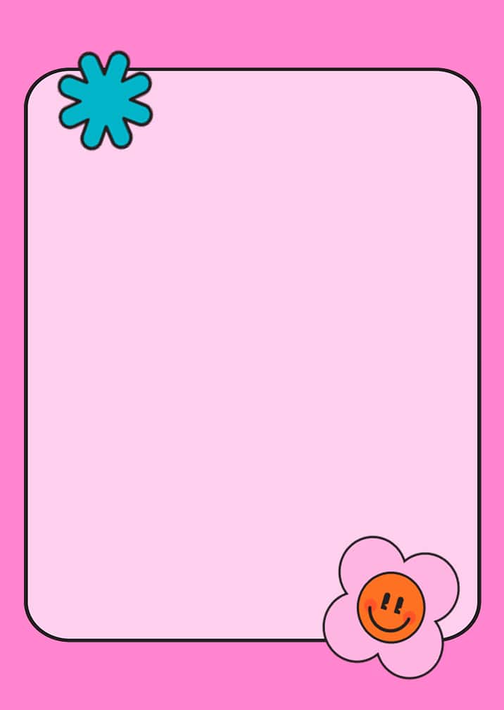 Quote card on pink background with flower doodles.