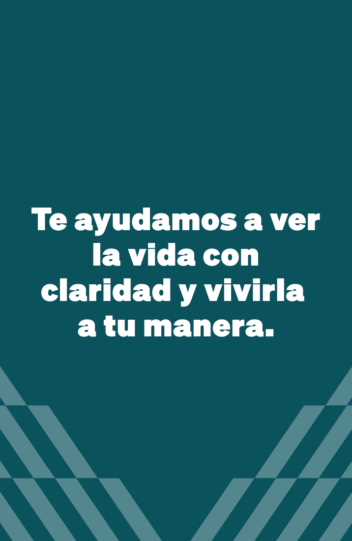 Pancarta verde azulado con texto blanco que dice "Ayudándote a ver la vida con claridad y vivirla con valentía"