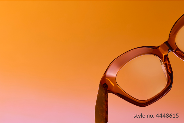 Brown acetate frame style #4448615 on a burnt orange gradient background.
